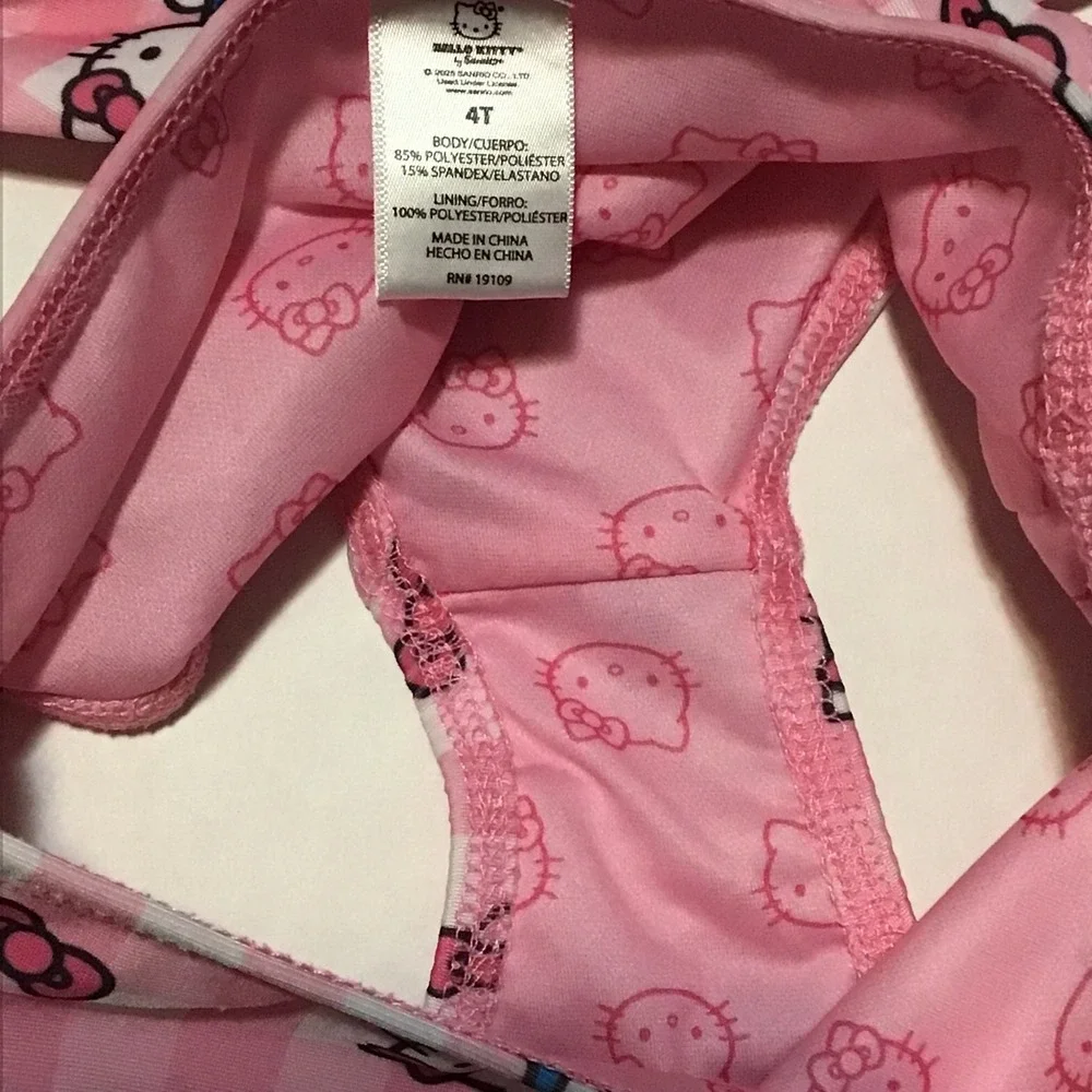 Hello Kitty Pink Gingham Puffy Sleeve Bikini Set Toddler Girls 4T Sanrio Swim